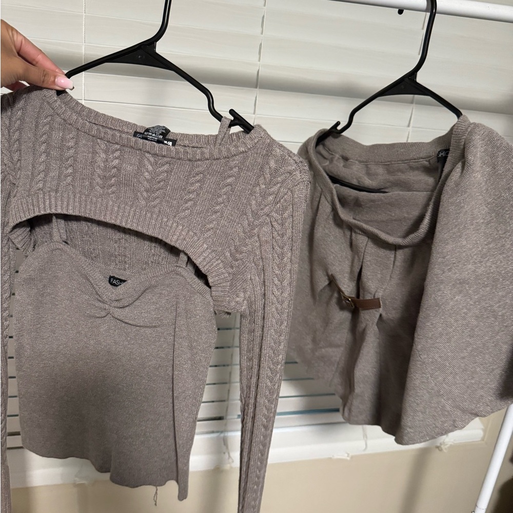 Fashion Nova Taupe Cable Knit Sweater Set